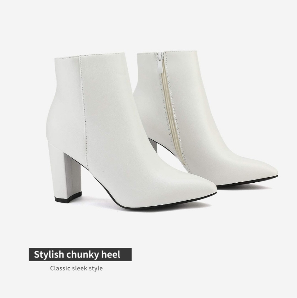 DREAM PAIRS Women's White Chunky High Heel Ankle Booties Size 6.5